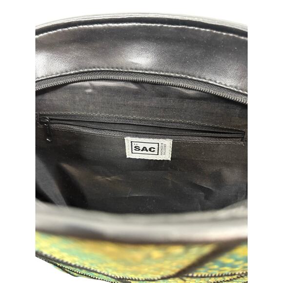 Le Sac Patchwork Woven Straw Shoulder Bag Handbag Purse Boho Retro Vintage Green - Picture 2 of 5